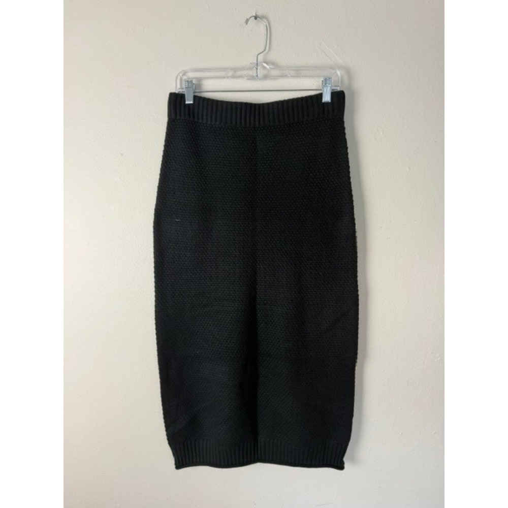 Double Zero Black Knit Pencil Skirt Textured Midi Ribbed Waistband Small